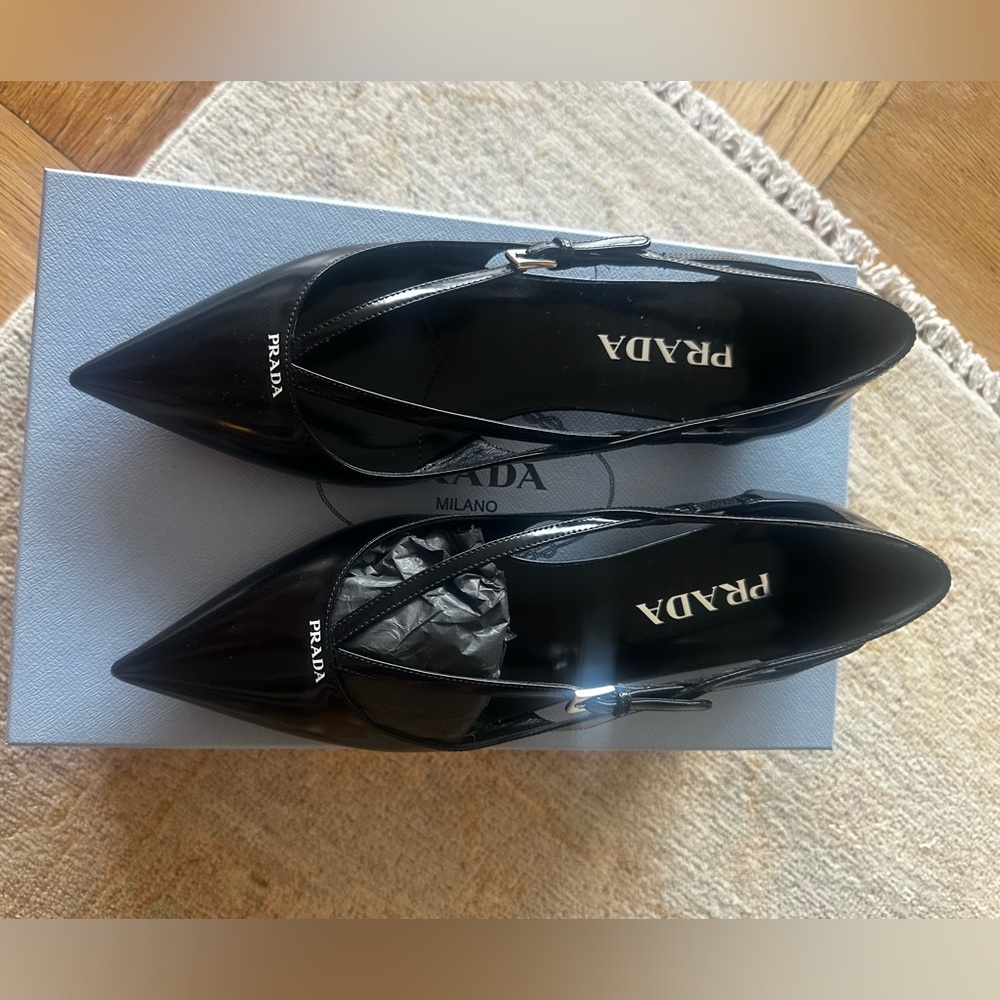 Prada Strappy Pointed Toe Ballet Flat